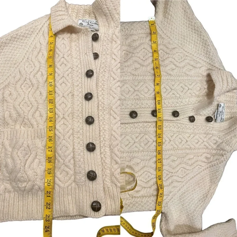 VINTAGE Hand-Knitted New Wool Chunky Boyfriend Fisherman Aran Cardigan Sweater 4 - Picture 13 of 16